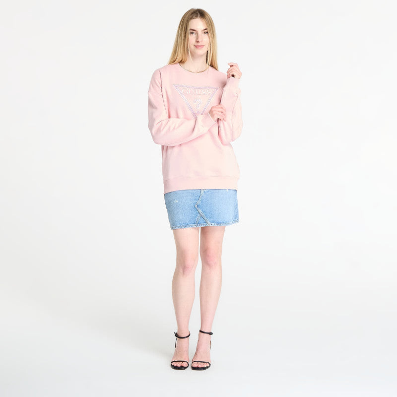 GUESS Ls Triangle Glitter Sweatshirt Pink
