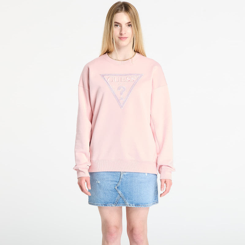 GUESS Ls Triangle Glitter Sweatshirt Pink