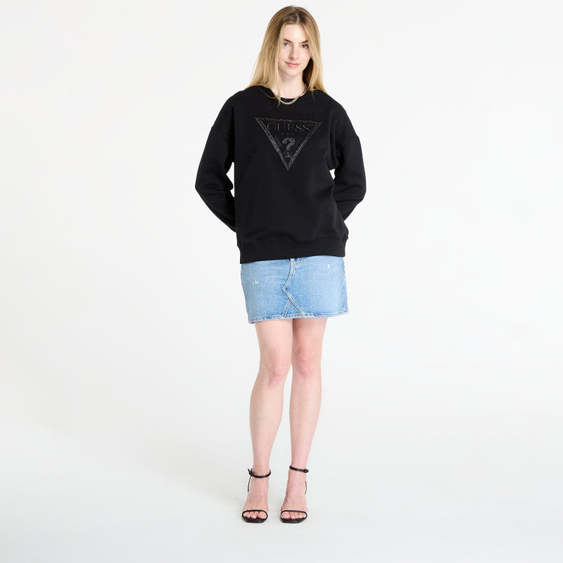 GUESS Ls Triangle Glitter Sweatshirt Black