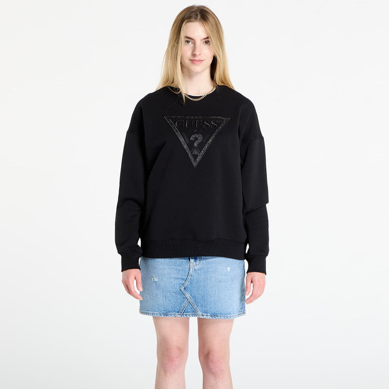 GUESS Ls Triangle Glitter Sweatshirt Black