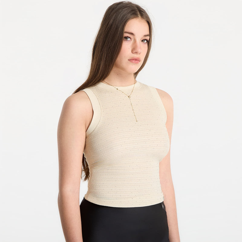 Guess Jeans Sl Francine Smock Hotfix Top Pearl Oyster Multi