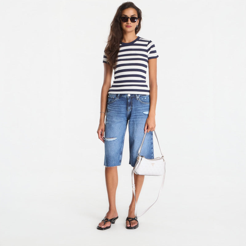 GUESS Ss Cn Michela Striped Tee Blackened Blue/ Cream