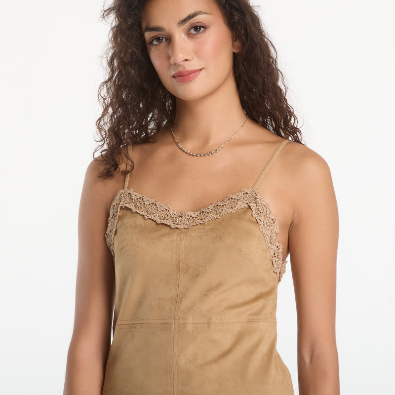 Sukienka GUESS Flaminia Faux Suede Mini Dress Safari Tan/ Multi
