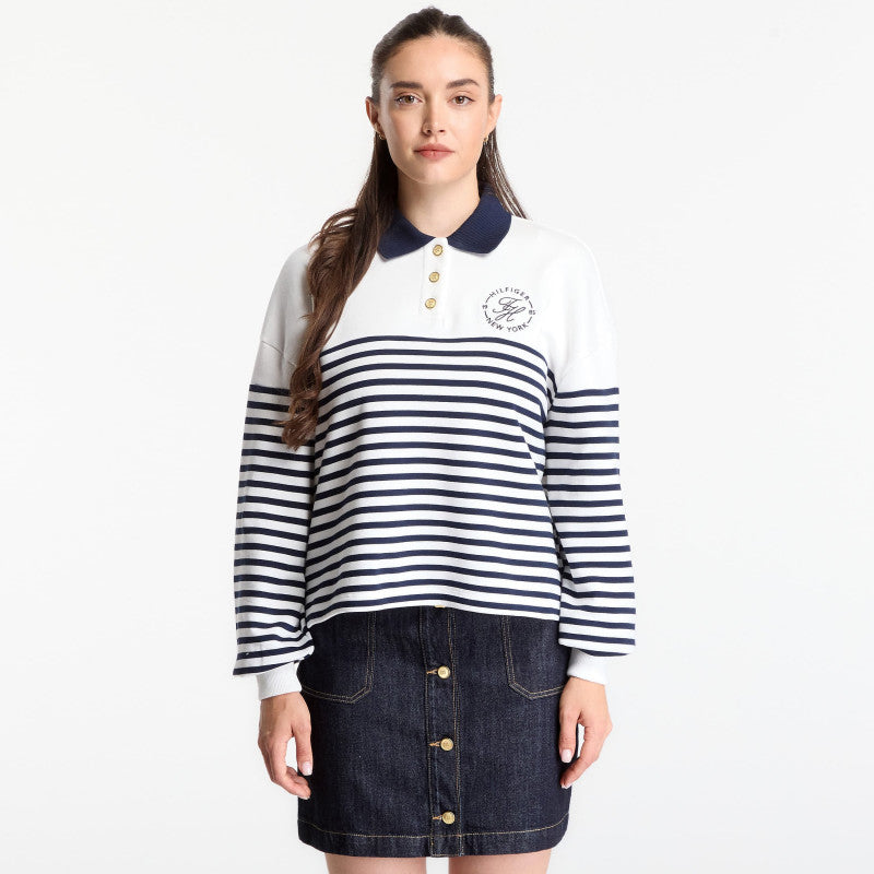 Tommy Hilfiger Roundal Collar Sweatshirt Wide Strp Ecru / Dark Night Navy