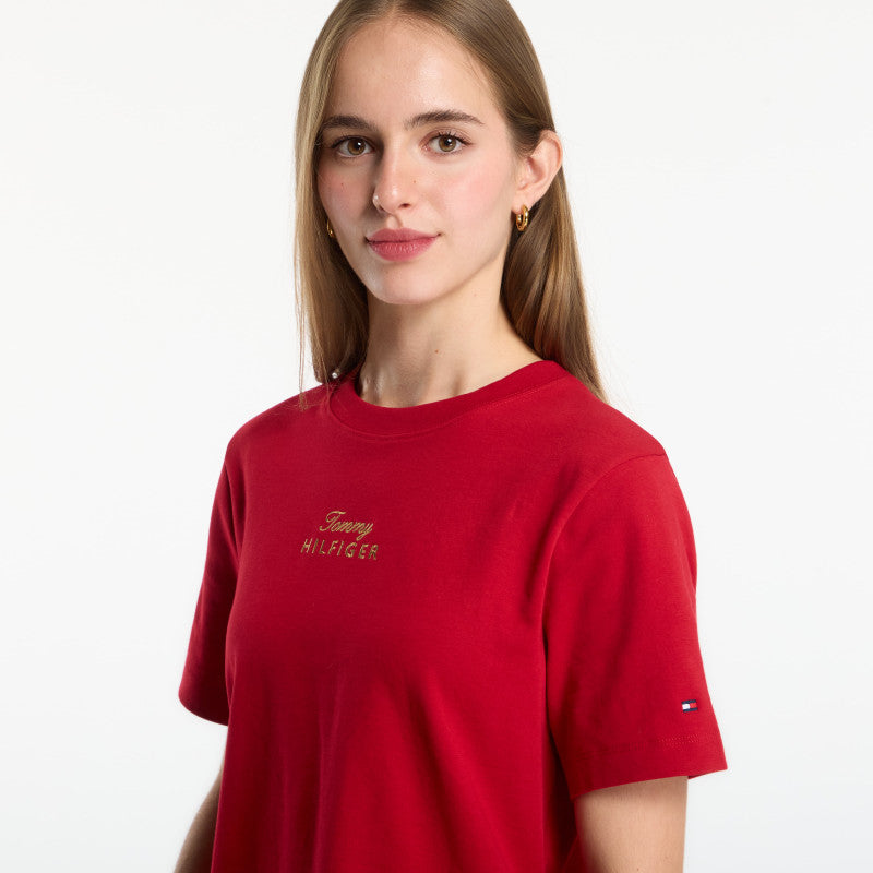 Tommy Hilfiger Gold Script Mdrn C-Nk S/S Tee Medium Red